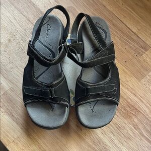 Clarks Black Suede Adjustable Strap Sandals